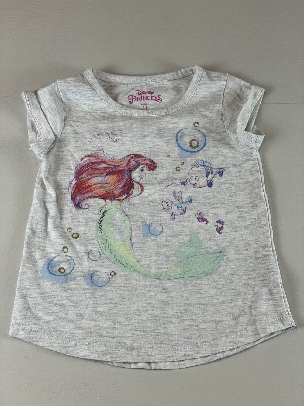 Disney Princess Ariel White Heather Girls T-Shirt Sz 4T